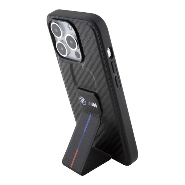 Чехол-накладка BMW GripStand M-Collection PU Carbon Tricol Black (iPhone 15 Pro)