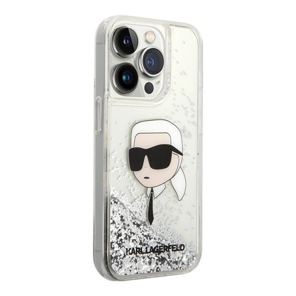 Чехол-накладка Karl Lagerfeld Liquid Glitter NFT Karl head Silver (iPhone 15 Pro)