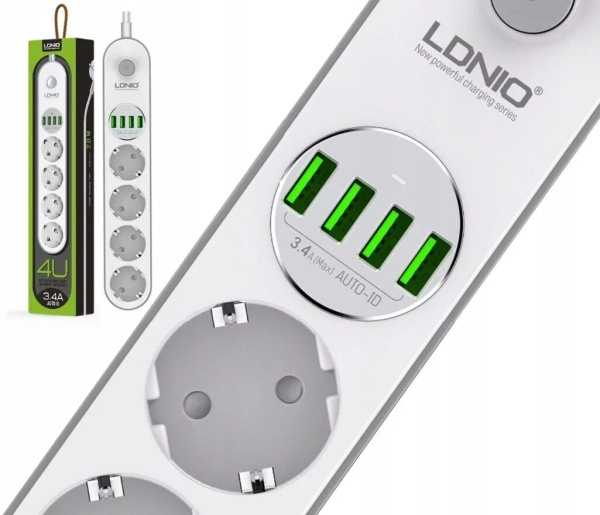 Умный сетевой фильтр LDNIO 2 метра 4 USB, белый