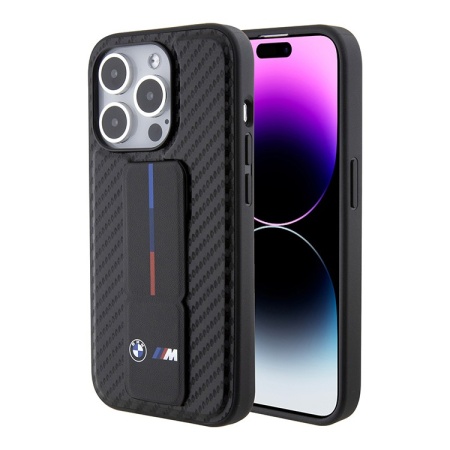 Чехол-накладка BMW GripStand M-Collection PU Carbon Tricol Black (iPhone 15 Pro)
