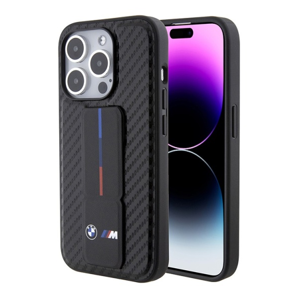 Чехол-накладка BMW GripStand M-Collection PU Carbon Tricol Black (iPhone 15 Pro)