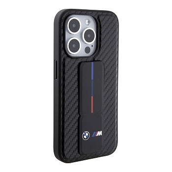 Чехол-накладка BMW GripStand M-Collection PU Carbon Tricol Black (iPhone 15 Pro)