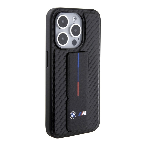 Чехол-накладка BMW GripStand M-Collection PU Carbon Tricol Black (iPhone 15 Pro)