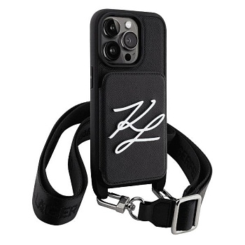 Чехол-накладка Karl Lagerfeld Crossbody Card PU Saffiano Autogr Black (iPhone 15 Pro)
